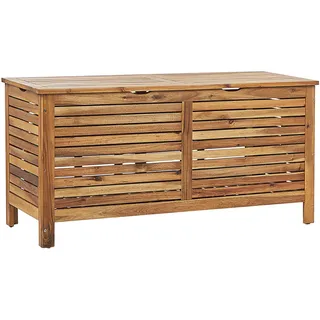Beliani Auflagenbox hellbraun Holz, 130x64x48 cm Aufbewahrung - Schutzhüllen, Gartenboxen