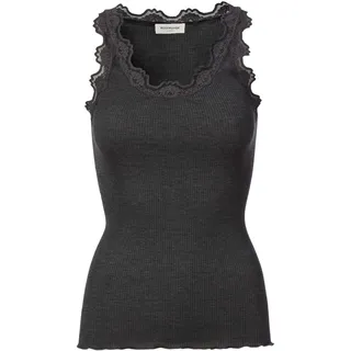rosemunde Spitzentop "Babette Silk Top mit Seide" Vintage-Spitzenbesatz, mit Rundhalsausschnitt, hoher Seidenanteil, dunkelgrau melange