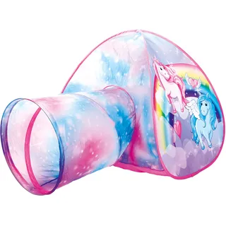 Bino world of toys Bino Zelt mit Tunnel für Kinder ab 3 Jahre, Kinder-Kuppelzelt in Einhorn-Design mit Spieltunnel (Spieltunnel & Zelt können auch getrennt bespielt Werden, Kinderspielzeug aus 100% PES), Mehrfarbig