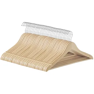 SONGMICS Kleiderbügel Holz, 36er Set Bügel, Holzbügel, Einkerbungen im Schulterbereich, Hosensteg, Hosenbügel, 360° drehbarer Haken, für Jacken Hemden Mäntel, naturbeige CRW010N36