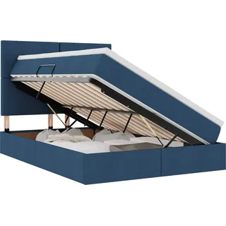 LED-Speicherbett mit Matratze Blau 140 x 200 cm Stoff - Blau