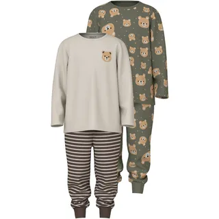 NAME IT Nightset Pyjama 2 Einheiten - dusty olive, / Bear AOP and YD - 7-8 Jahre