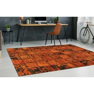 Fellteppich CALO-DELUXE "Rankel 205 Lederteppich" Gr. 6, orange, B:200cm H:5mm L:290cm, Kuhfell, Leder, Teppiche, Fellteppich, farbige Patchwork Unikate, echtes Rinderfell, Wohnzimmer