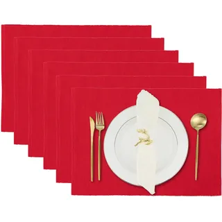 Chinesische rote Tischsets, 6er-Set, Küchen-Esstischdecke, Wende-Tischsets aus Baumwolle für Partydekorationen, 33 x 48 cm