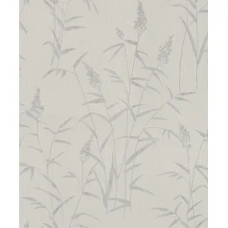 Rasch Tapete 312911 - Helle Vliestapete mit strukturiertem Hintergrund in Hellgrau und botanischem Muster in Grau - Kollektion: Deco Style