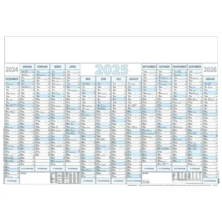 Zettler Kalender, Plakatkalender 915 100x70cm, 14 Monate blau 2025, VE=5 Stück