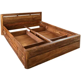 MASSIVMOEBEL24.DE Bett mit Schublade Sheesham 180x200x90 walnuss gewachst TORONTO #254 - Dunkelbraun