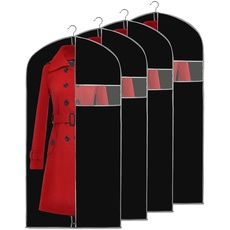 URMI Kleidersack, atmungsaktiv, 152cm x 60 cm, 4er-Pack, Kleidersäcke für Aufbewahrung Reisen, mit transparentem Fenster, staubdicht, für Anzug, Mantel, Jacke, Kleiderschrank Aufbewahrung, Schwarz
