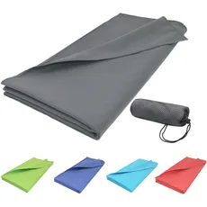 ZOLLNER Strandtuch aus Mikrofaser - leichtes und saugstarkes Handtuch in 90x180 cm - mit praktischer Tragetasche - grau - waschbar bis 60°C