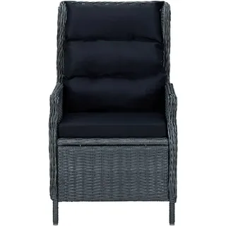 vidaXL Verstellbarer Gartensessel mit Auflagen Poly Rattan Dunkelgrau - Grau