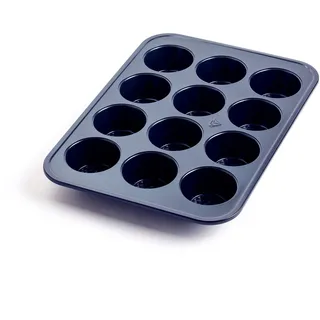 Blue Diamond Bakeware Diamantstruktur Keramik Antihaft, 12er Muffin- und Cupcake-Backform, spülmaschinenfest und gefrierschrankgeeignet, PFAS-frei, Blau