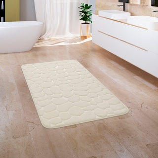 Paco Home Badematte »Corby 256«, Höhe 13 mm, fußbodenheizungsgeeignet, Badteppich, Uni Farben, Motiv Steine, Hoch-Tief Effekt, beige