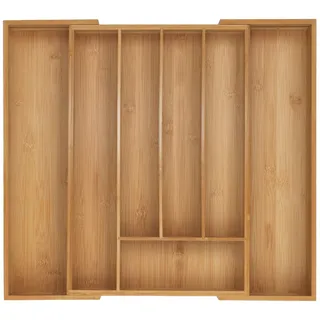 Relaxdays Ausziehbarer Besteckkasten Bambus 5–7 Fächer 50 x 5 x 45 cm