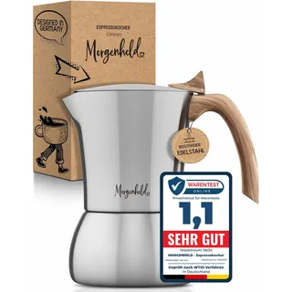 Morgenheld FLOW Premium Espressokocher aus Edelstahl 6 Tassen 300ml Induktion Espressokanne Espressomaker für zu Hause und Camping Mokkakocher für alle Herdarten induktionsgeeignet BPA-frei nachhaltig