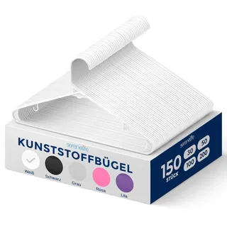 SereneLife Kleiderbügel Platzsparend Weiß, 150 Stück Kleiderbügel Kunststoff Rutschfest, Hangers Clothes Ultradünn & Robust für Röcke, Hosen, Mäntel für Ihre Garderobe, Einkerbungen im Schulterbereich