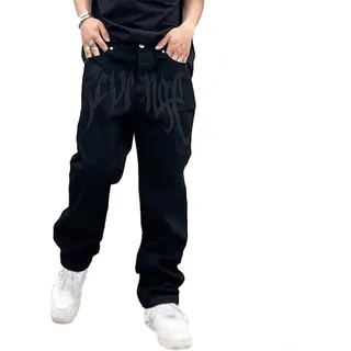 Herren Hip Hop Jeans Fashion Streetwear Skaterhose Y2K, Schwarz , M