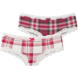 Hipster LASCANA, Damen, Gr. 48/50, blau (rot, creme), Jersey, Obermaterial: 95% Baumwolle, 5% Elasthan. Spitze: 90% Polyamid, 10% Elasthan. Zwickel: 95% Baumwolle, 5% Elasthan, kariert, bequem, Unterhosen Hipster, mit feiner Spitze und weihnachtlichen Prints
