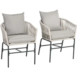 Outsunny Gartenstühle 2er-Set, Stahl, Polyester, Beige , Metall , 60x71x57 cm , Gartenmöbel, Gartensessel, Gartenstühle
