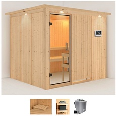 Bild Sauna »Gitte«, (Set), 9-kW-Ofen mit externer Steuerung beige