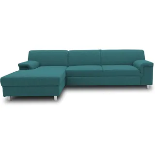 DOMO. collection Ecksofa Junin, Schlafsofa, Couch in L-Form, Longchair Links mit Bettfunktion, 251 x 150 x 72 cm (BxTxH), Petrol (türkis)