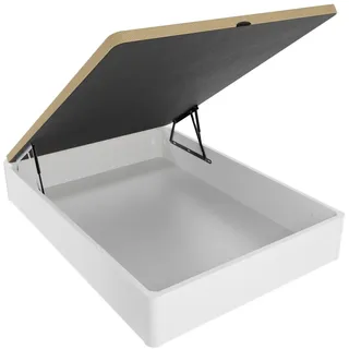 Homey Hochklappbares Bettgestell mit großem Fassungsvermögen, mit atmungsaktivem Deckel, abgerundete Ecken, Holz, Weiß, 105 x 190 cm