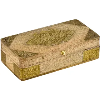 Marrakesch Aufbewahrungsbox mit Deckel aus Holz Hayah 20cm groß | Boho Deko Schmuckkästchen zur Schmuckaufbewahrung | Massive Holzbox mit Messingintarsien Ideal als Geschenkbox Geschenke für Frauen