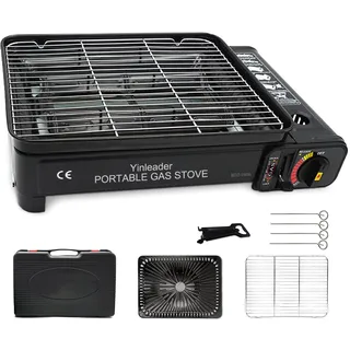 Tragbarer Gasgrill Camping Grill Set mit Grill pan BBQ Netz Mit einem Clip Eisenstock - Tragbare Grills mit Koffer