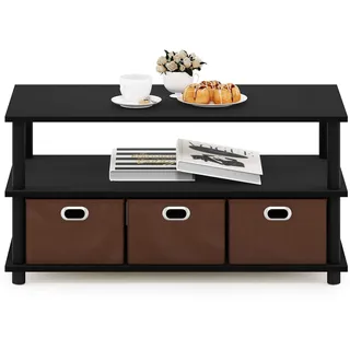 Furinno Frans Turn-N-Tube Konsolentisch mit Schubladen, Schwarze Eiche/Schwarz/Braun