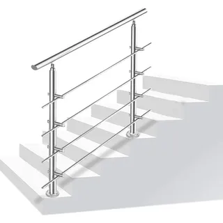 karpal Edelstahl Handlauf Gelaender Bausatz mit/ohne Querstreben fuer Treppengelaender innen & aussen, Balkon (150cm, 4 Querstreben) - Weiß