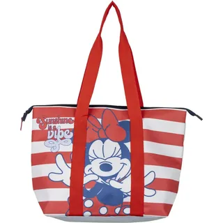 Cerdá Minnie Mouse Strandtasche-Rot und Weiß-47x33x15cm-Hergestellt aus Polyester-Stofftasche mit Reißverschluss-Geräumiges Hauptfach-entworfen in Spanien