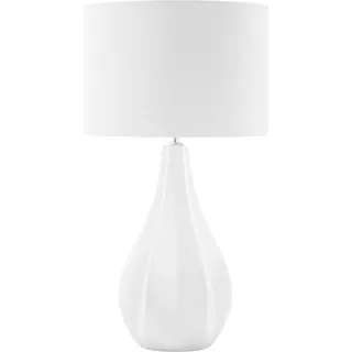 BELIANI Tischlampe Hellbeige/ Weiß geschwungener Porzellanfuß Stoffschirm langes Kabel mit Schalter hellbeigen Lampenschirm Modernes Design Glamourös - Weiß, Beige