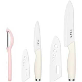 Plys Keramikmesser Set Keramik Messer Küche: Scharf 2er Pack Messerset 15.5cm Kochemesser, 10.7cm Obstmesser Geschenk für Mama (Weißem Griff)