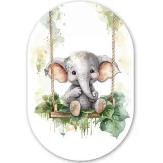 MuchoWow Wandbild Elefant - Tier - Kinder - Dschungel 60x90 cm , Hellgrau , Kunststoff , Oval , 60x90 cm , einfache und schnelle Anbringung , Bilder & Rahmen, Bilderrahmen, Bilderrahmen & Fotorahmen