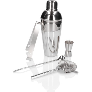 Whiskey Rocks 5-er Cocktail Shaker Set - Cocktail & Bar Zubehör - Paris Shaker 500 ml - Barkeeper Set - Bar Set - Cocktail Messbecher - Barlöffel - Polierter Stahl - Silber