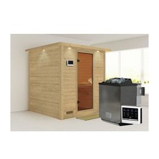 KARIBU Sauna »Sindi«, inkl. 9 kW Bio-Kombi-Saunaofen mit externer Steuerung, für 4 Personen - beige