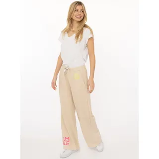 Sweathose ZWILLINGSHERZ "Alissa", Damen, Gr. L/XL, N-Gr, beige, Sweatware, Obermaterial: 50% Baumwolle, 50% Polyester, Hosen Sweathose, mit Print und Neon Stickerei, Kordel und Eingriffstaschen