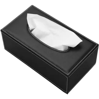 KINGFOM KINGFOMTM Rechteckige Leder Kosmetiktücherbox für Zuhause/Büro/Auto (Schwarz)