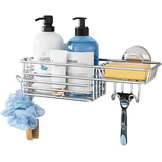 TAILI Duschablage Ohne Bohren, Rostfreie Duschablage Saugnapf Extra Stark Badezimmer Organizer und Aufbewahrung für die Dusche, Duschablage mit Saugnäpfen für Shampoo Duschgel, Silber