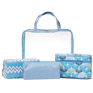 Studio 4-part cosmetic bag set in blue and transpa