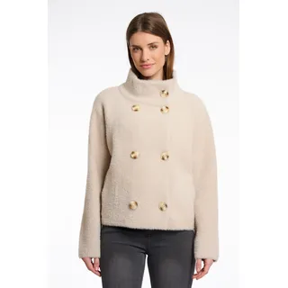Kurzjacke RINO & PELLE "BETH", Damen, Gr. S (36), grau (stone), Bouclé, Obermaterial: 59% Polyamid, 26% Polyester, 15% Viskose, unifarben, regular fit taillenbedeckt, Jacken Kurzjacke, mit Stehkragen