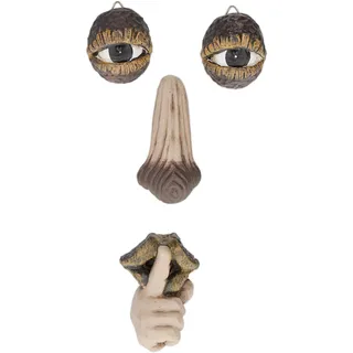 Relaxdays Baumgesicht 4-teilig, Baumstamm Deko, zum Hängen, wetterfester Baumschmuck, Waldgeist, Kunststein, beige/braun