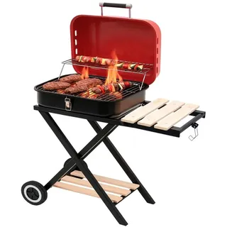 Holzkohlegrill klappbar BBQ mobiler Grillwagen mit Deckel & Ablagen Camping