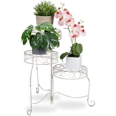 Relaxdays Blumentreppe, 3 runde Ablagen, Blumenständer Metall, Landhausstil, H: 55 cm, Pflanzenständer klappbar, weiß