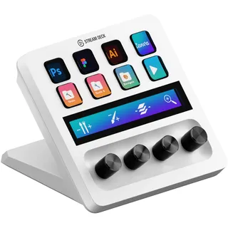 Elgato Stream Deck + White, Audiomixer, Live-Produktion und Studio-Controller für Content Creators, Streaming, Gaming, mit anpassbarer Touch-Leiste, Drehreglern und LCD-Tasten, für Mac und PC