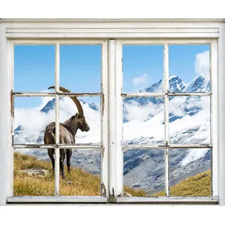 Queence Wandsticker »Steinbock« Wandsticker, Wandbild, selbstklebend, 3D, Fenster, Steinbock, weiß