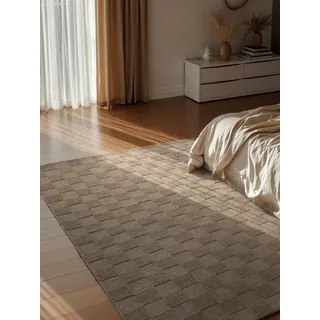Villeroy & Boch Wollteppich Scala - Natur Wohnzimmerteppich - Handgewebt & Natürlich - Wolle 3D Effekt Kariert Hoch-Tief-Effekt für Wohnzimmer, Schlafzimmer, Esszimmer, Flur - Grau Beige, 160x230cm