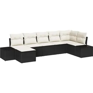 vidaXL Gartensofa-set mit Kissen 7 pcs Schwarz Poly-Rattan - Schwarz