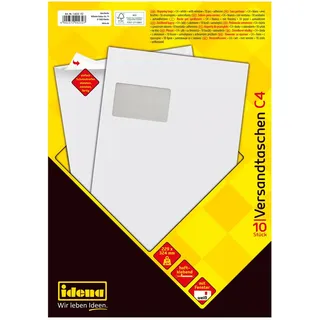 IDENA 10232 - Versandtaschen DIN C4, 10 Stück haftklebend, mit Fenster, aus 90 g/m2 FSC-Mix Papier in Weiß