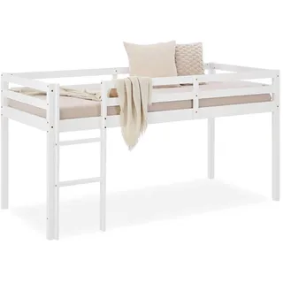 Homestyle4u Hochbett 90 x 200 cm Kiefer massiv lackiert Weiß