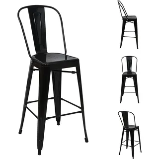 4er-Set Barhocker HWC-A73, Barstuhl Tresenhocker mit Lehne, Metall Industriedesign schwarz - Schwarz